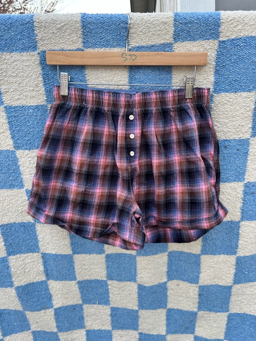Free people Plaid Cotton Boxer-Style Women’s Shorts in Pink and Navy